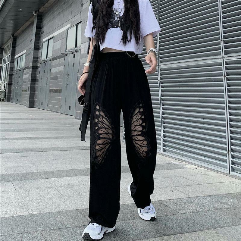 Y2K Fashion Elasticated Waist Butterfly Cut-Out Pants for Summer Vibes