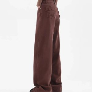 Y2K Fashion Star Pockets Wide Leg Jeans for Retro Summer Outfits