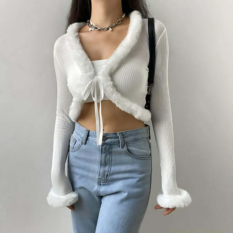 Y2K Faux Fur Corduroy Crop Cardigan for Trendy Summer Outfits