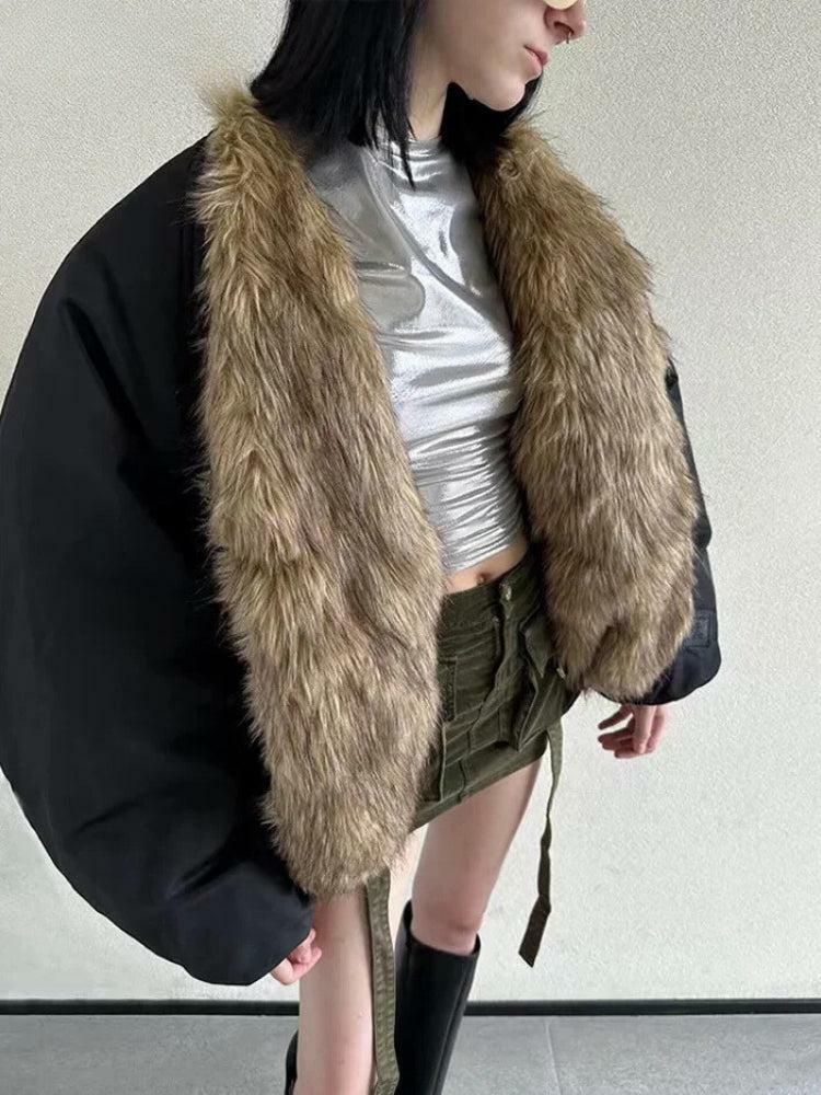 Y2K Faux Fur Puffer Jacket for Trendy Summer Outfits and Grunge Style