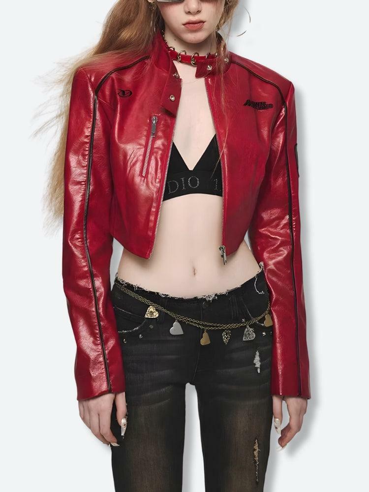 Y2K Faux Leather Biker Jacket for Retro Grunge Summer Outfits