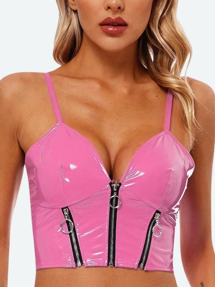 Y2K Faux Leather Bustier Crop Top for Trendy Summer Outfits