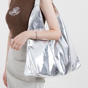 Y2K Faux Patent Leather Hobo Bag - Trendy Y2K Summer Accessory