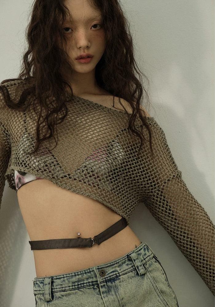 Y2K Fishnet Crop Shrug Sweater for Trendy Summer Outfits & Grunge Vibes