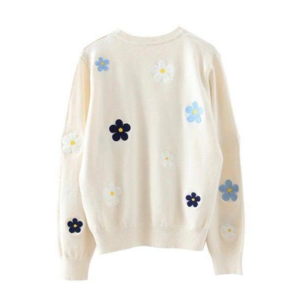 Y2K Floral Embroidered Sweater - Retro 90s Grunge Style Top