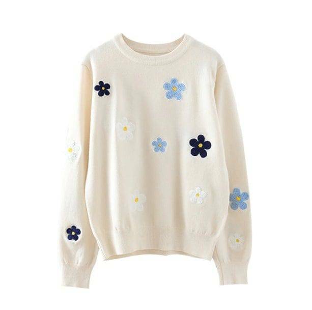 Y2K Floral Embroidered Sweater - Retro 90s Grunge Style Top