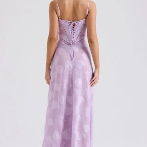 Y2K Floral Lace Up Maxi Dress for Summer Parties and Retro Vibes