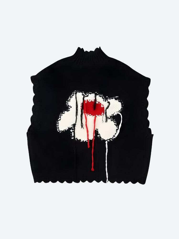 Y2K Flower Embroidered Knitted Sweater Vest for Retro Summer Vibes