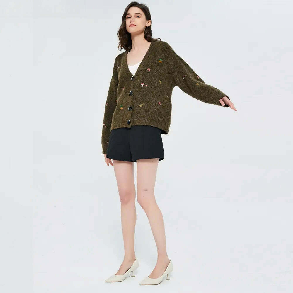 Y2K Goblincore Leaf Embroidery Cardigan for Retro Summer Vibes