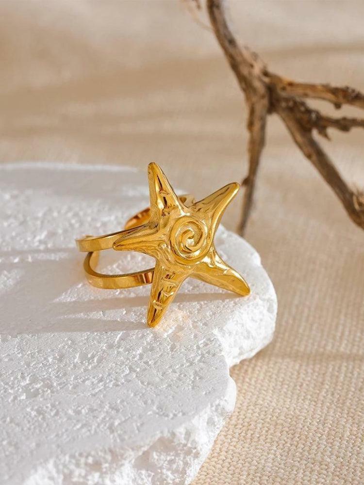 Y2K Gold Starfish Ring - Retro Summer Accessory for Beach Vibes