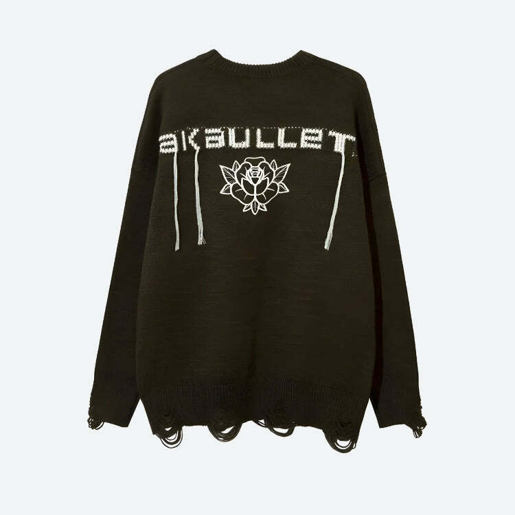 Y2K Grunge AK-Bullet Tasseled Sweater for Retro Summer Vibes