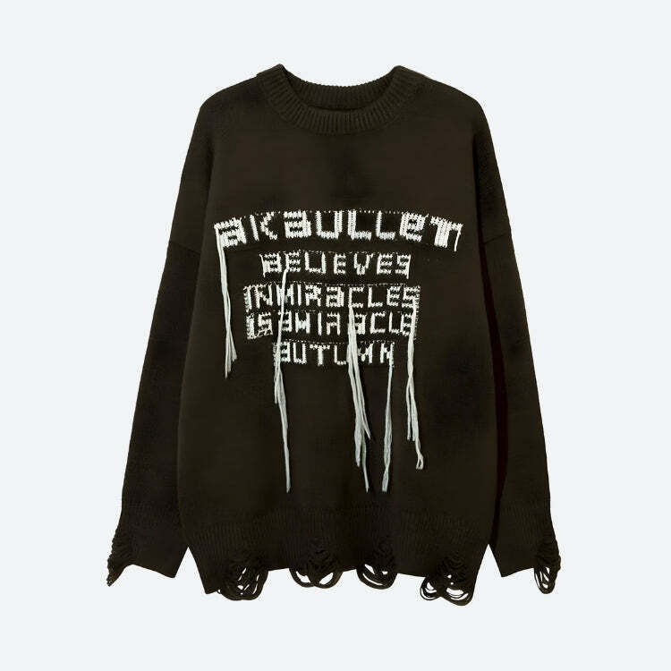 Y2K Grunge AK-Bullet Tasseled Sweater for Retro Summer Vibes