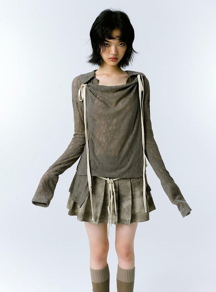 Y2K Grunge Asymmetric Lace Top for Trendy Summer Outfits