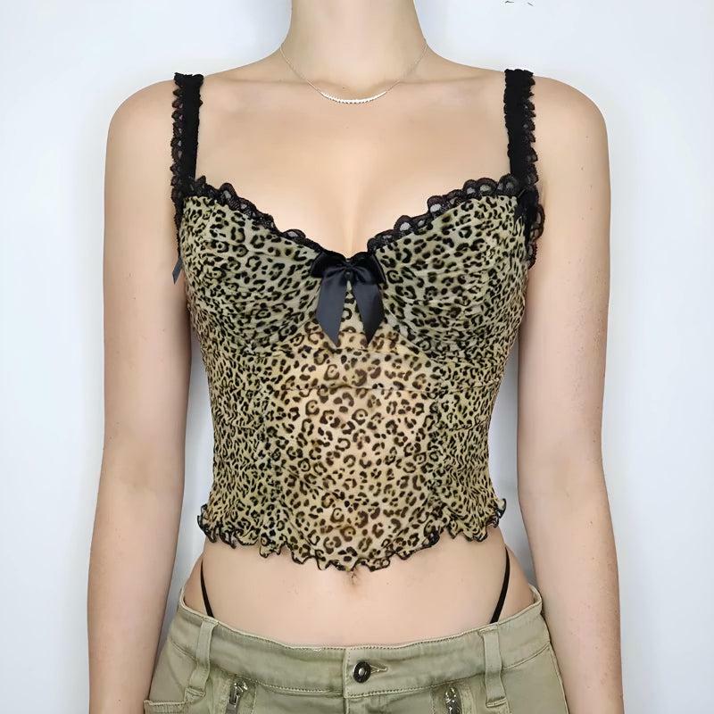 Y2K Grunge Baddie Leopard Mesh Top for Trendy Summer Outfits