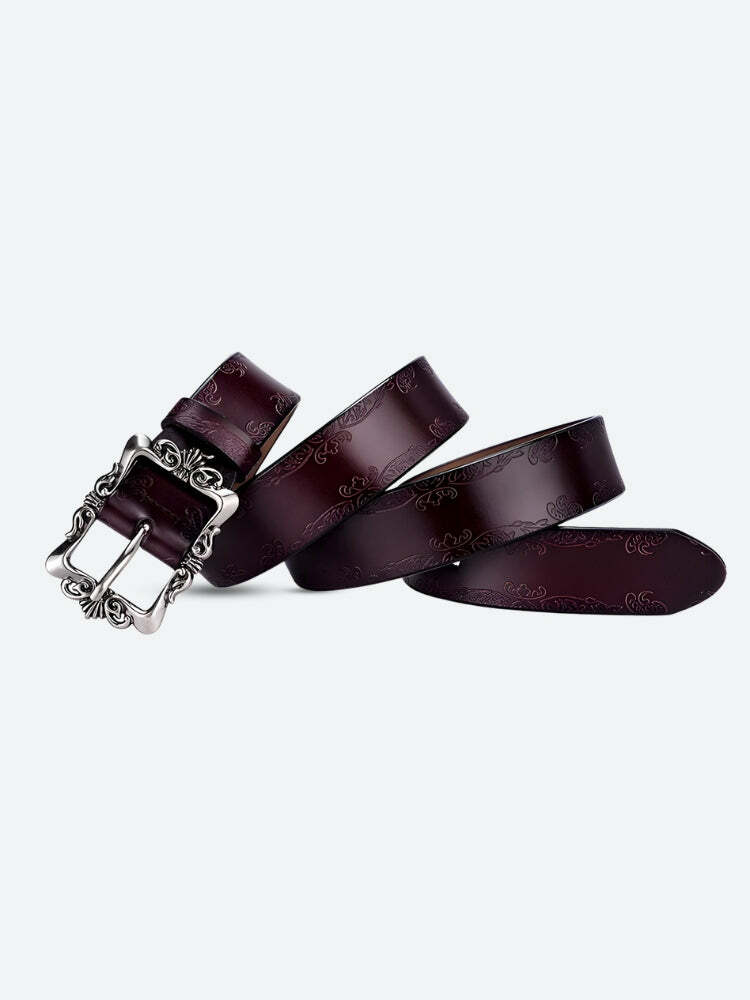 Y2K Grunge Baroque Faux Leather Belt for Retro Summer Outfits