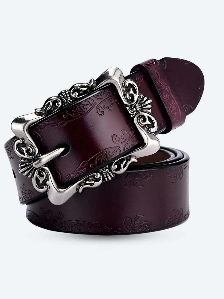 Y2K Grunge Baroque Faux Leather Belt for Retro Summer Outfits