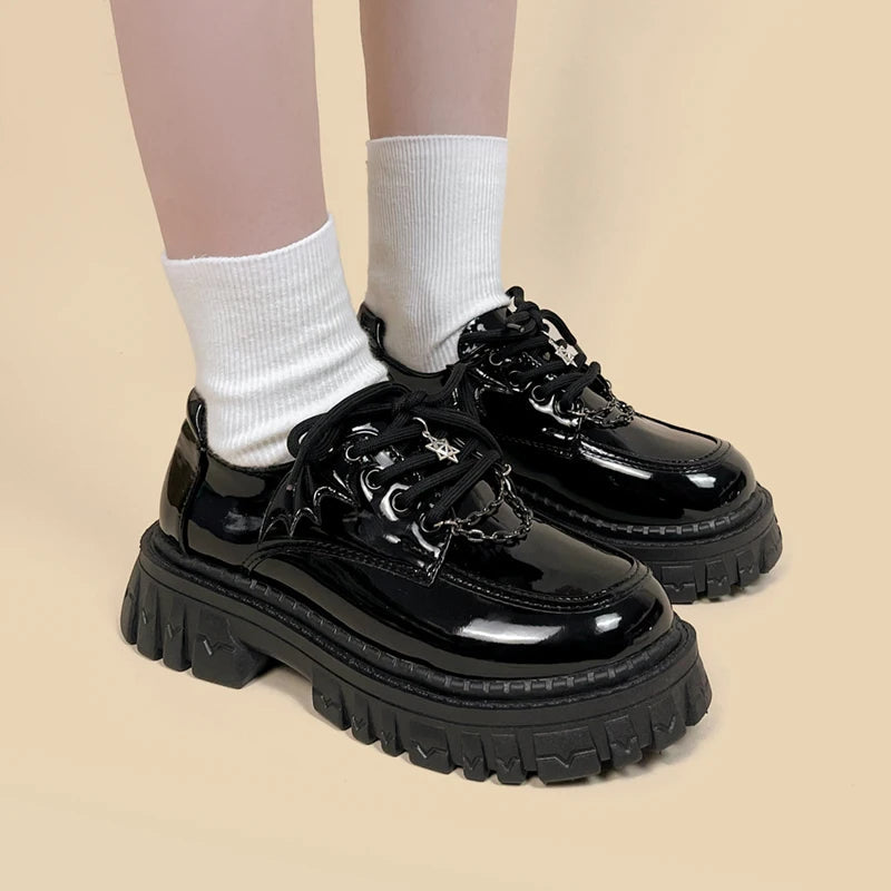 Y2K Grunge Bat Wings Platform Oxford Shoes for Retro Summer Vibes