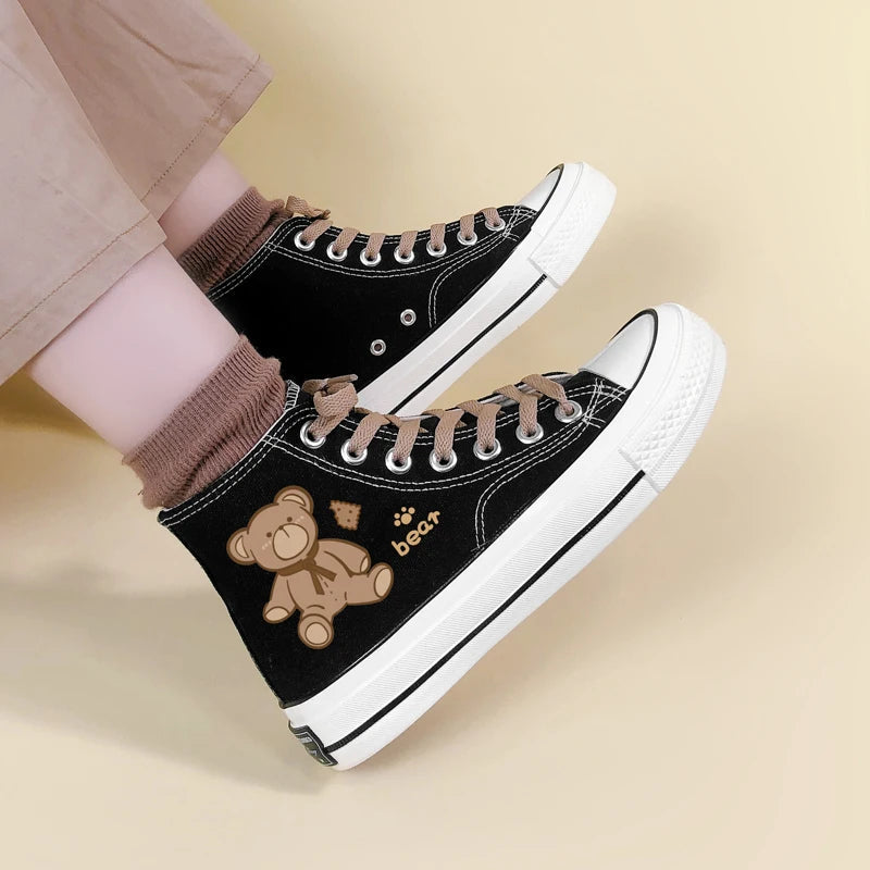 Y2K Grunge Bear Lace Up Canvas Shoes for Retro Summer Outfits