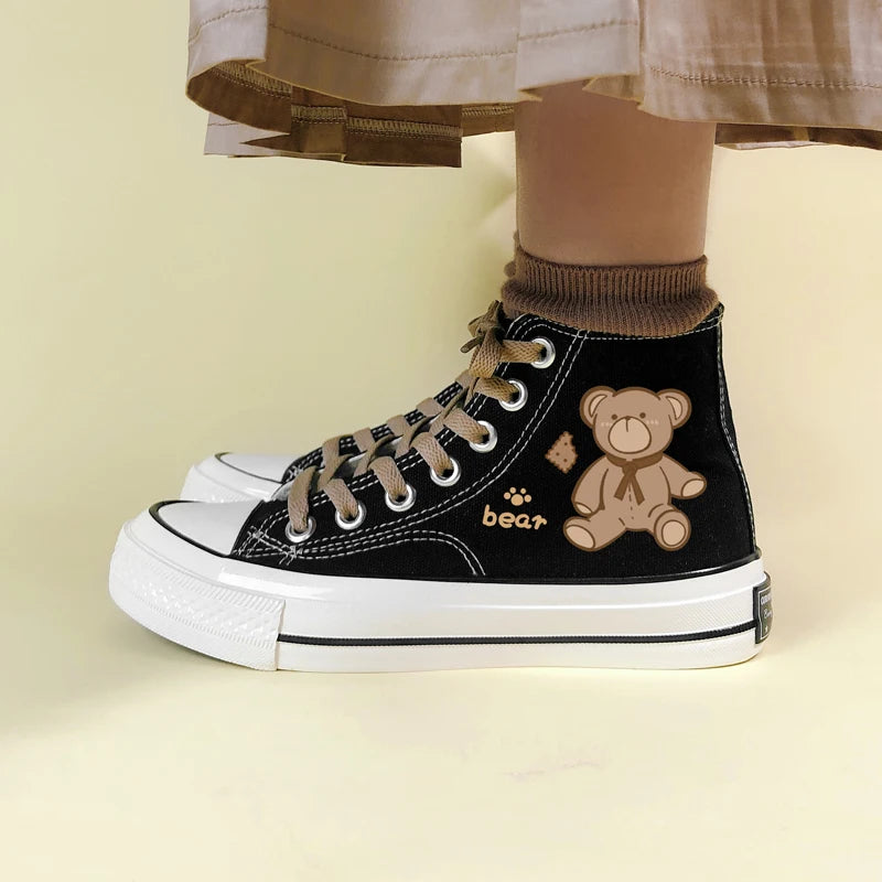 Y2K Grunge Bear Lace Up Canvas Shoes for Retro Summer Outfits