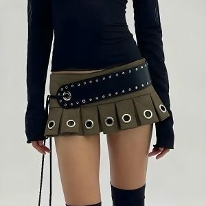 Y2K Grunge Belted Extra Mini Skirt for Trendy Summer Outfits