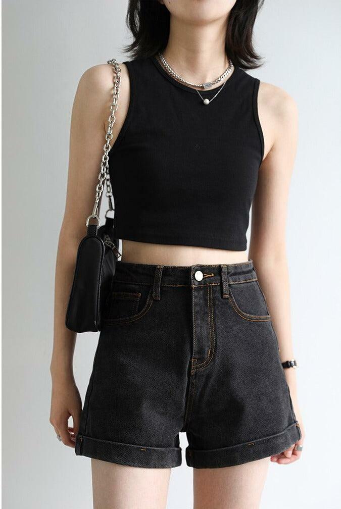 Y2K Grunge Black Jean Shorts for Retro Summer Outfits and Parties