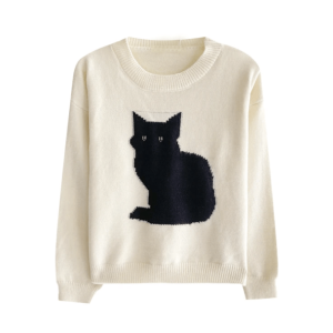 Y2K Grunge Black Kitty Sweater - Retro 90s Fashion Statement Piece