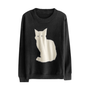 Y2K Grunge Black Kitty Sweater - Retro 90s Fashion Statement Piece