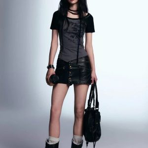 Y2K Grunge Boat Neck Tee: Retro Style for Summer Outfits & Parties