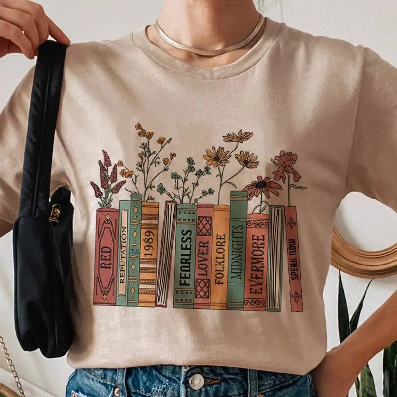 Y2K Grunge Books & Flowers Tee - Retro 90s Summer Outfit Essential