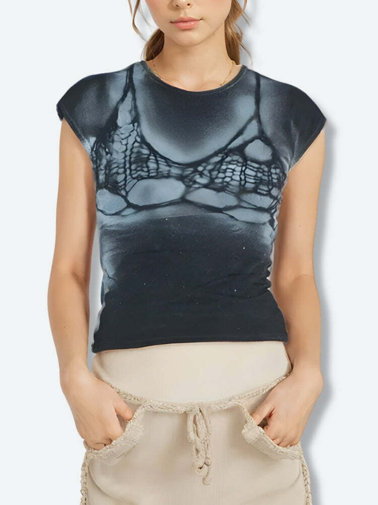 Y2K Grunge Bra Printed Tee - Retro Summer Outfit Essential for Women