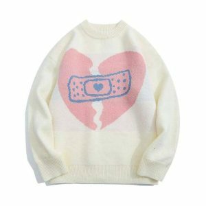 Y2K Grunge Broken Heart Sweater - Retro 90s Fashion Statement Piece