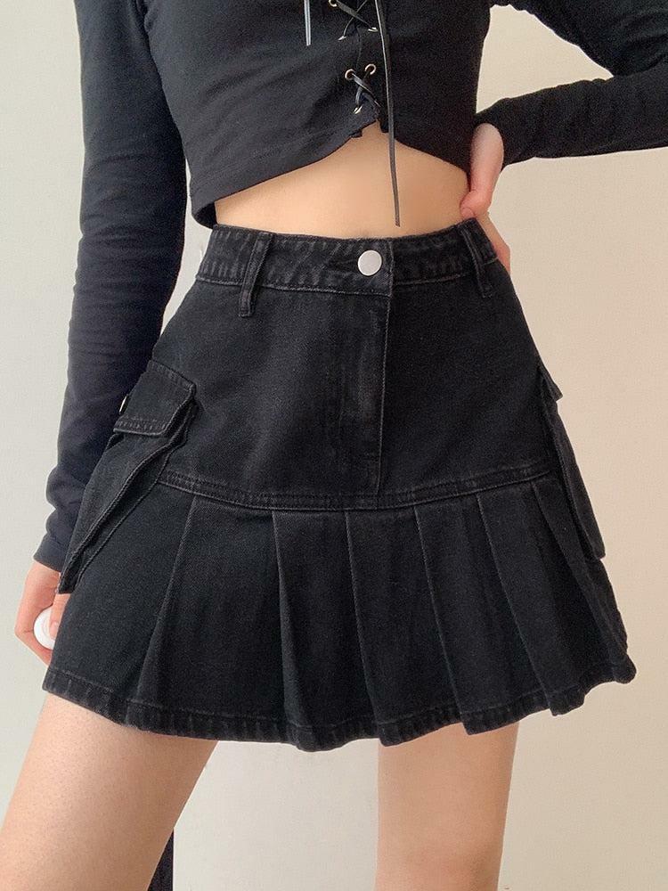 Y2K Grunge Cargo Denim Mini Skirt for Retro Summer Outfits