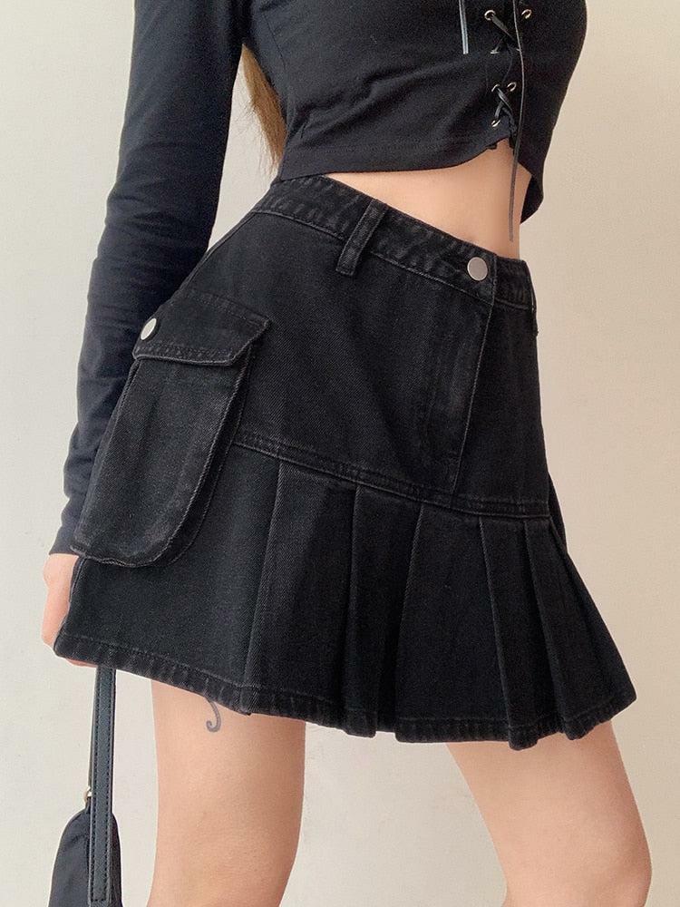 Y2K Grunge Cargo Denim Mini Skirt for Retro Summer Outfits