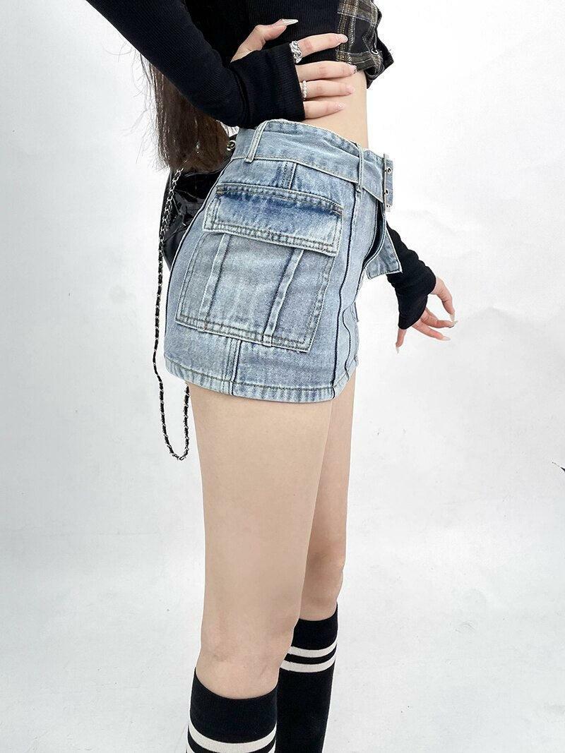 Y2K Grunge Cargo Jean Mini Skort for Trendy Summer Outfits