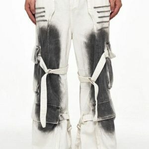 Y2K Grunge Cargo Pants with Dirty Effect for Retro Summer Vibes