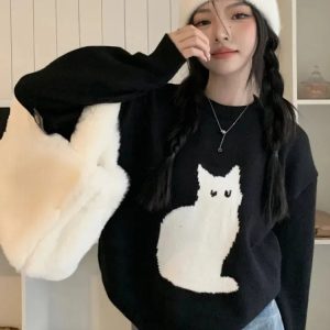 Y2K Grunge Cat Sweater: Retro 90s Fashion for a Trendy Summer Look