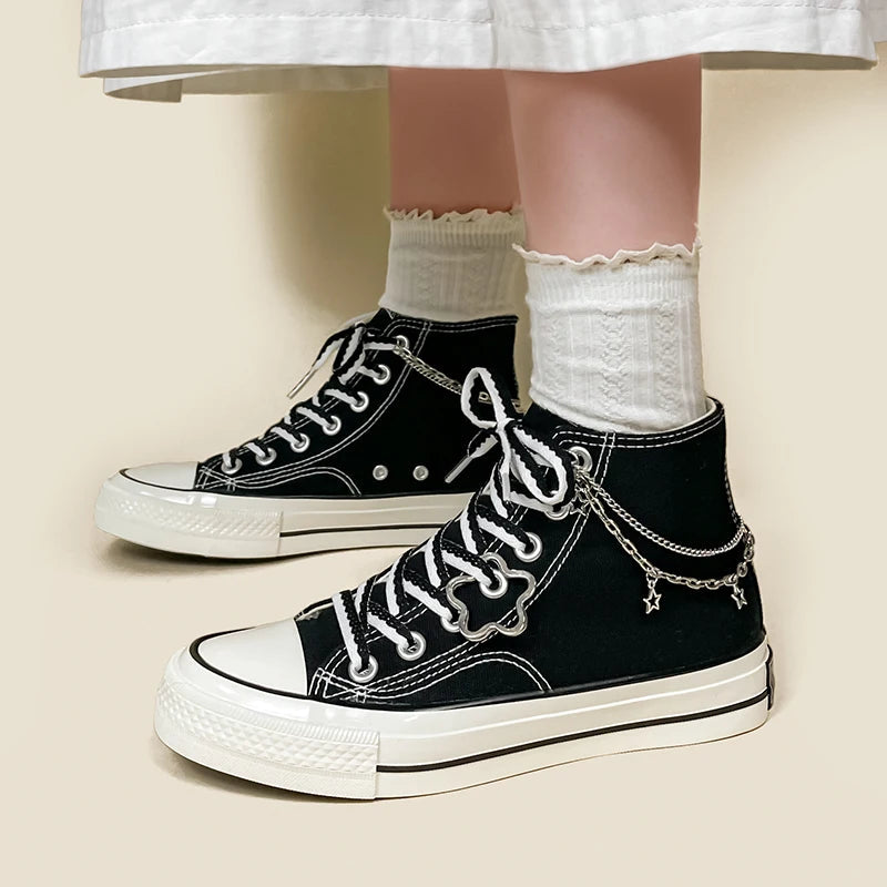 Y2K Grunge Chain with Stars Canvas Shoes for Retro Summer Vibes