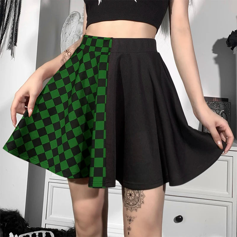 Y2K Grunge Checked A-Line Mini Skirt for Retro Summer Outfits