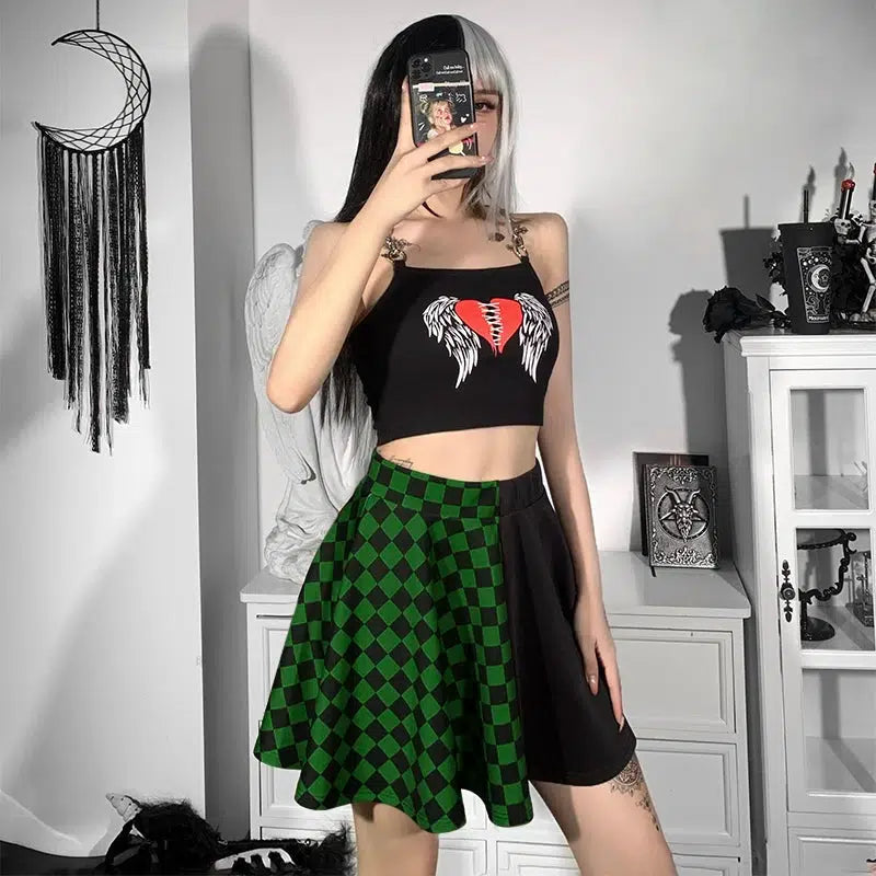 Y2K Grunge Checked A-Line Mini Skirt for Retro Summer Outfits