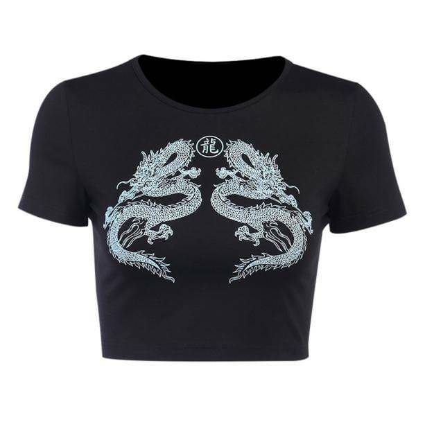 Y2K Grunge Chinese Dragon T-Shirt: Retro 90s Summer Outfit Essential