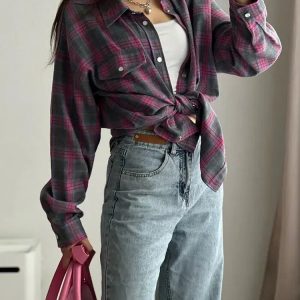 Y2K Grunge Classic Plaid Shirt - Retro 90s Fashion Essential for Summer