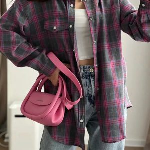 Y2K Grunge Classic Plaid Shirt - Retro 90s Fashion Essential for Summer