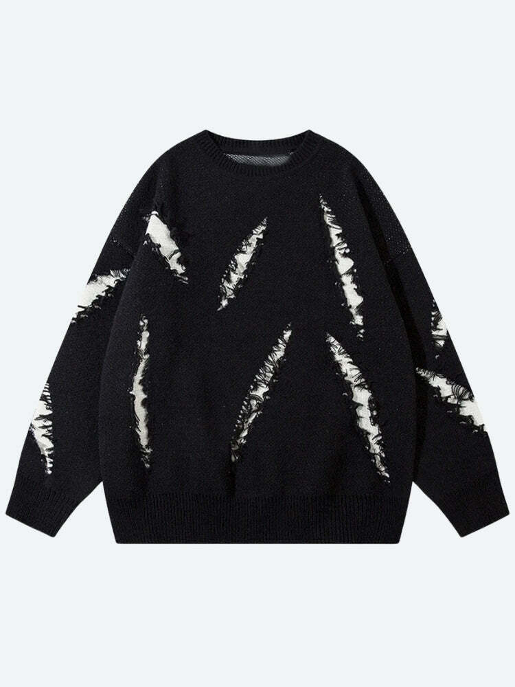 Y2K Grunge Claw Distressed Knitted Sweater for Retro Summer Vibes