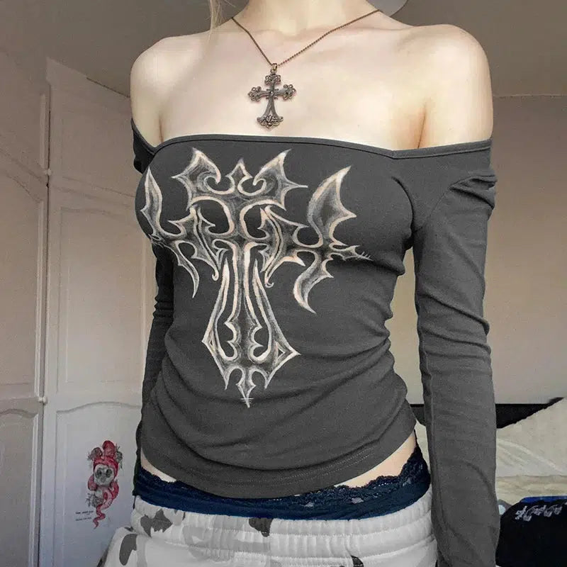 Y2K Grunge Cross Bleached Top - Retro 90s Fashion Essential