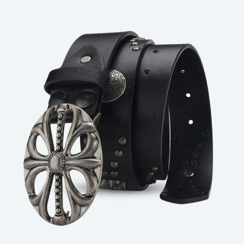 Y2K Grunge Cross Buckle Belt for Retro 90s Fashion Outfits