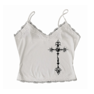 Y2K Grunge Cross Crop Top: Retro Style for Summer Outfits & Parties