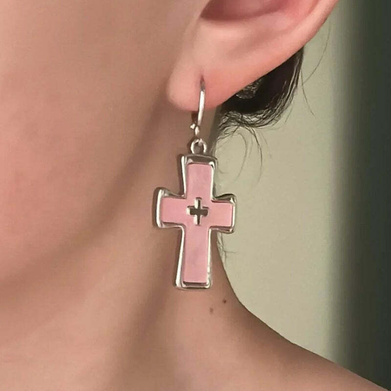 Y2K Grunge Cross Earrings for Retro Summer Outfits & Party Looks