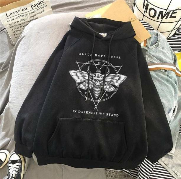 Y2K Grunge Death Moth Hoodie - Retro 90s Inspired Streetwear