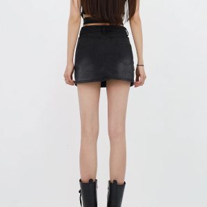 Y2K Grunge Denim Cross Belt Mini Skort for Retro Summer Vibes