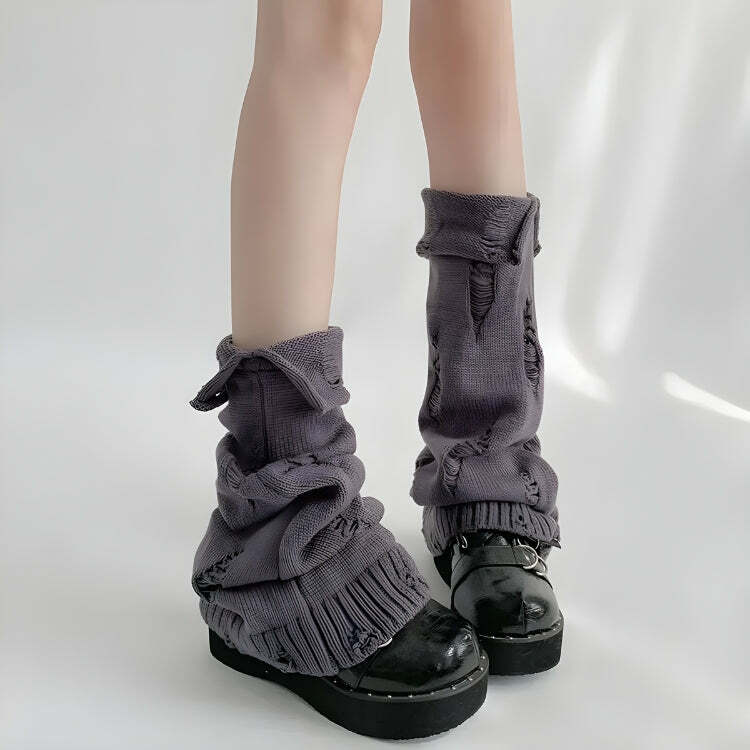 Y2K Grunge Distressed Knitted Leg Warmers for Retro Summer Outfits